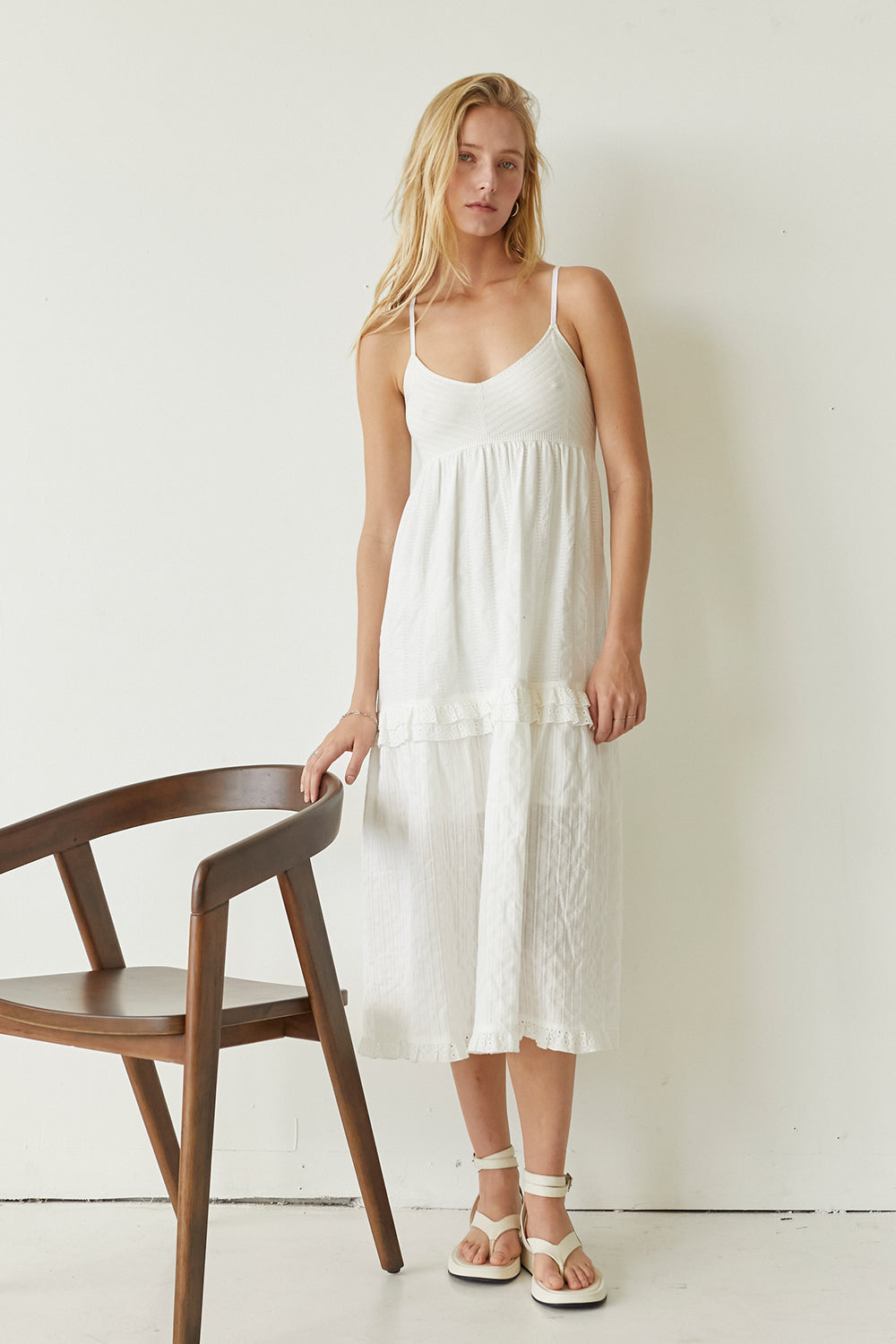 Leah Mixed-Media Midi Dress