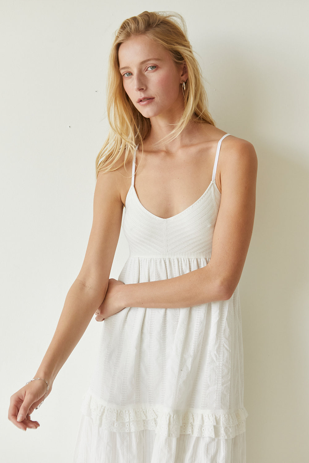 Leah Mixed-Media Midi Dress