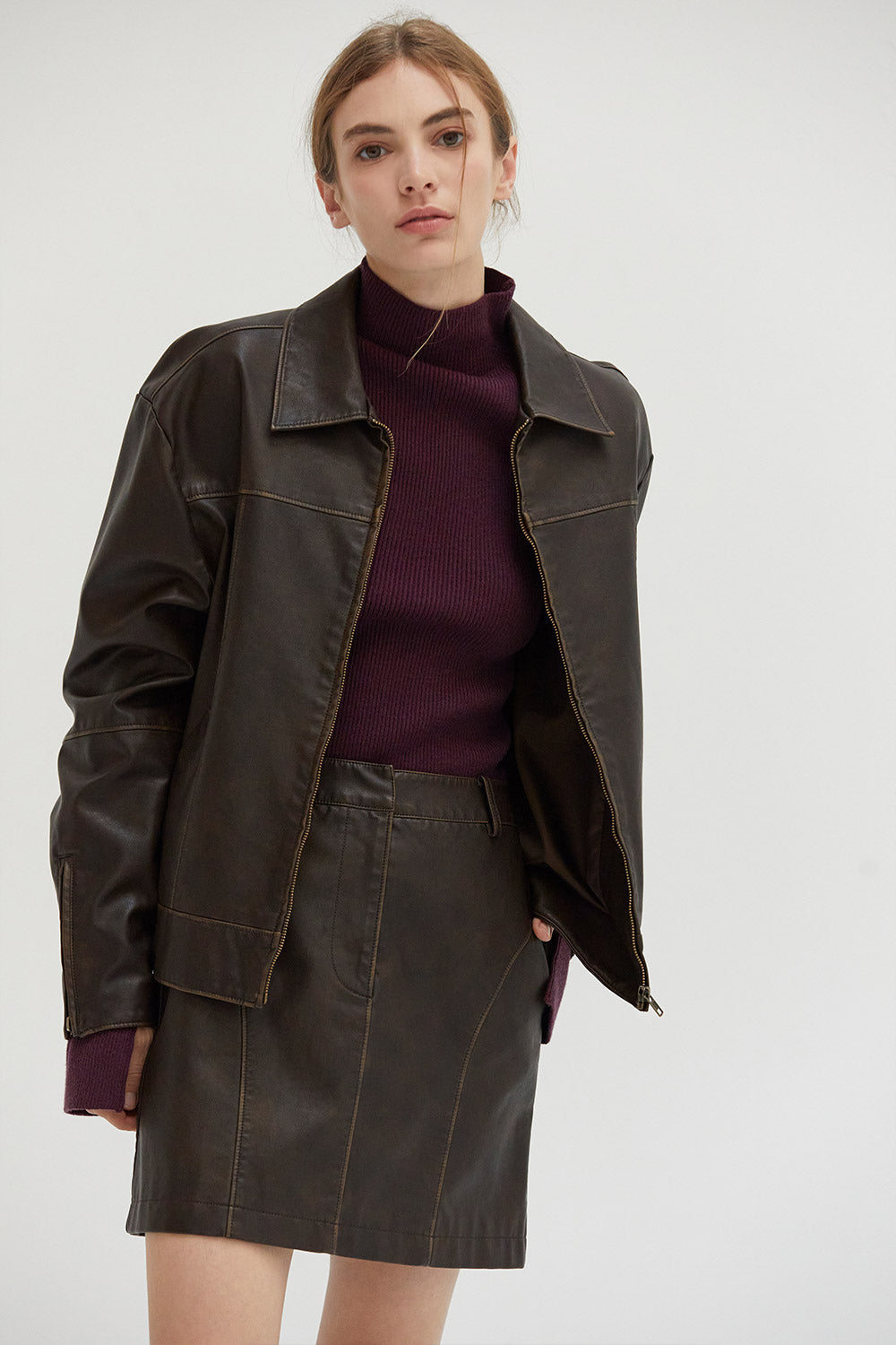 Devin Distressed Vegan Leather Jacket