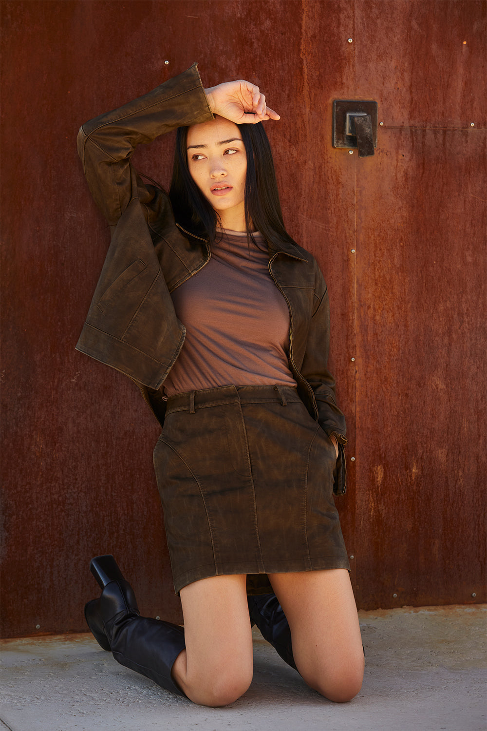 Distressed Vegan Leather Mini Skirt