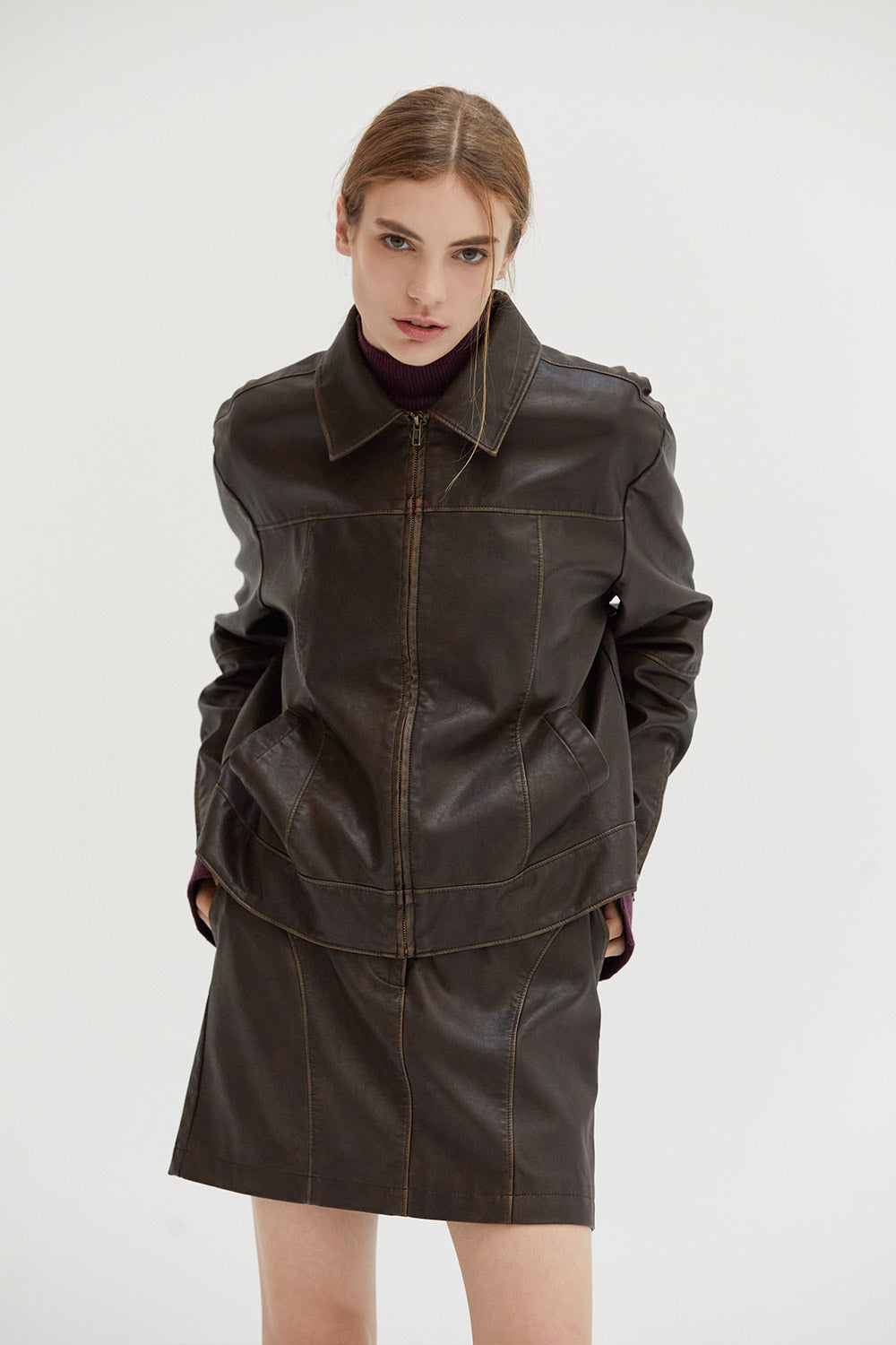 Devin Distressed Vegan Leather Jacket