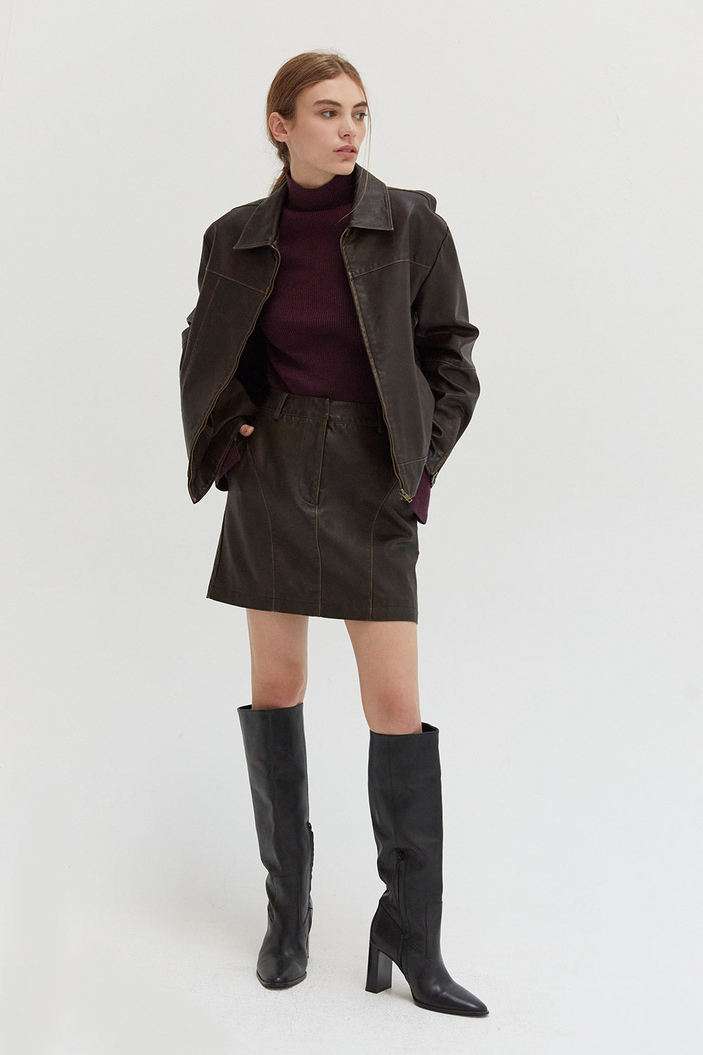 Devin Distressed Vegan Leather Jacket
