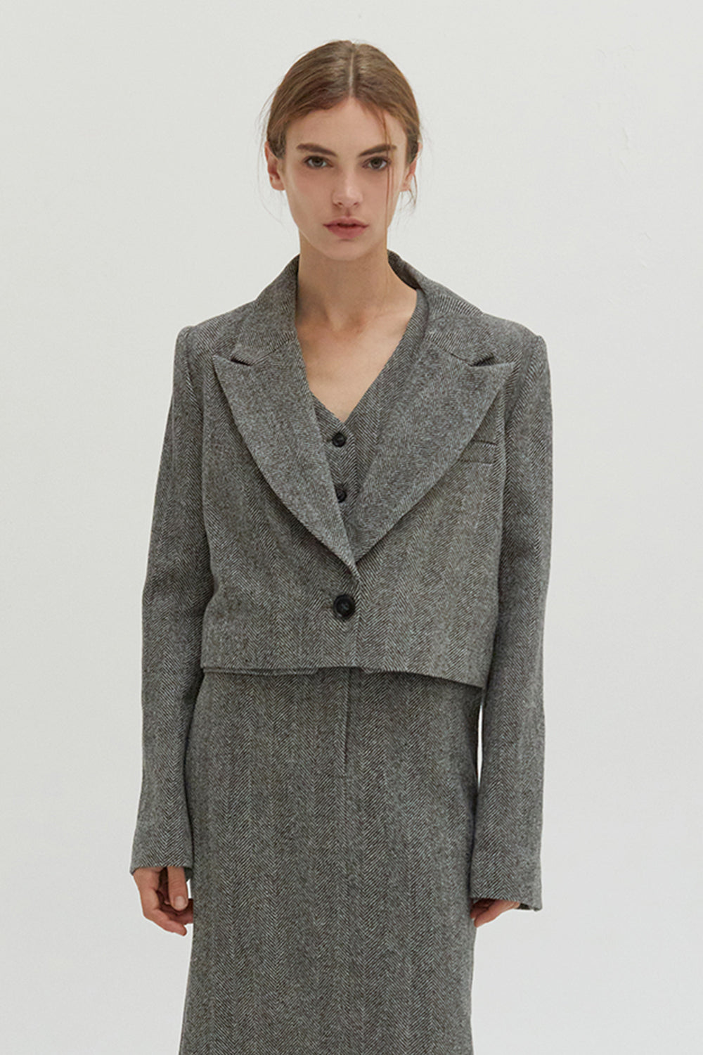 Blaire Brushed Herringbone Cropped Blazer