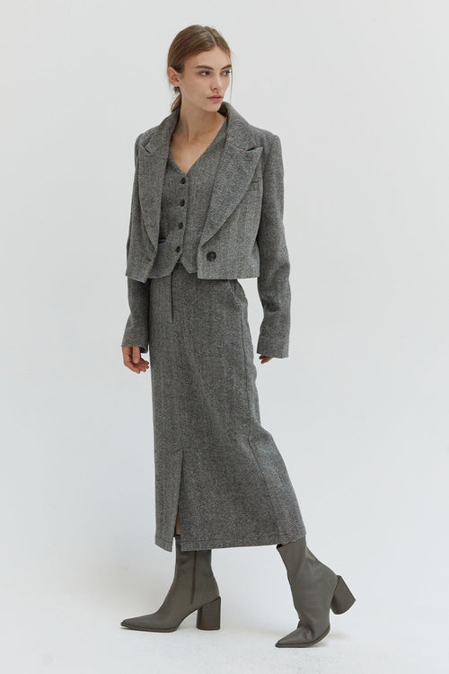 Blaire Brushed Herringbone Cropped Blazer