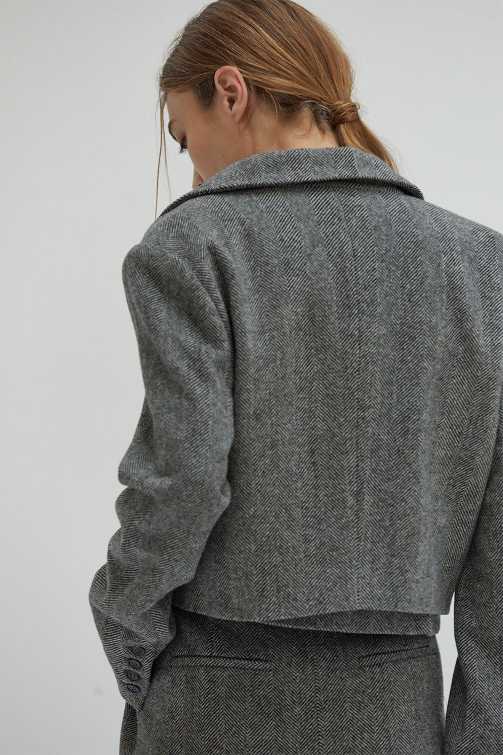 Blaire Brushed Herringbone Cropped Blazer