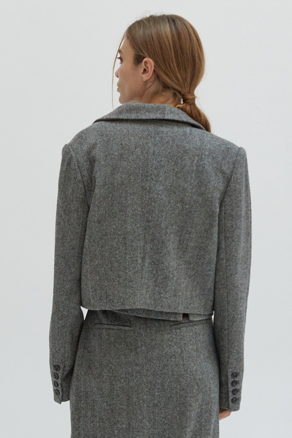 Blaire Brushed Herringbone Cropped Blazer