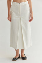 Lux White Denim Midi Skirt