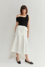 Lux White Denim Midi Skirt