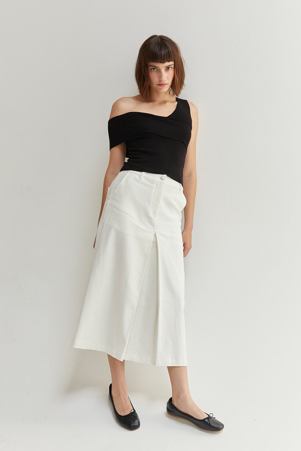 Lux White Denim Midi Skirt