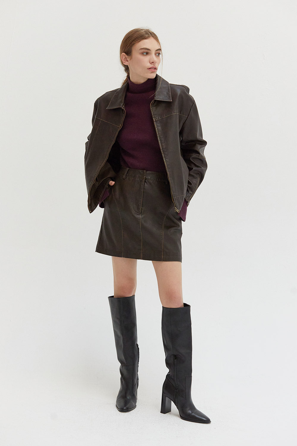 Distressed Vegan Leather Mini Skirt