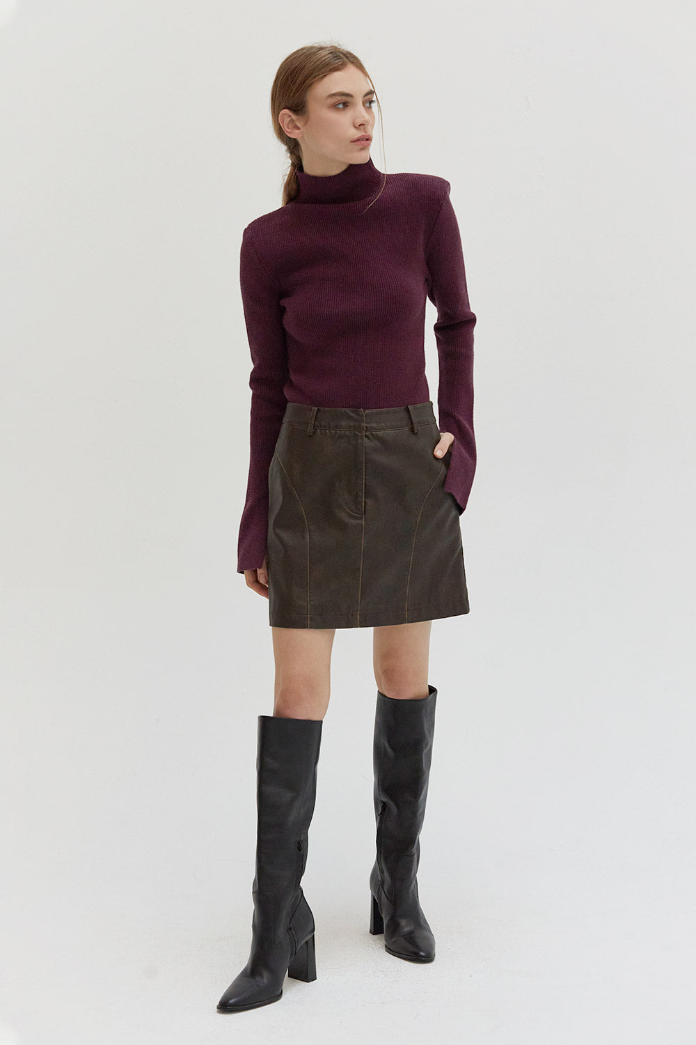 Distressed Vegan Leather Mini Skirt
