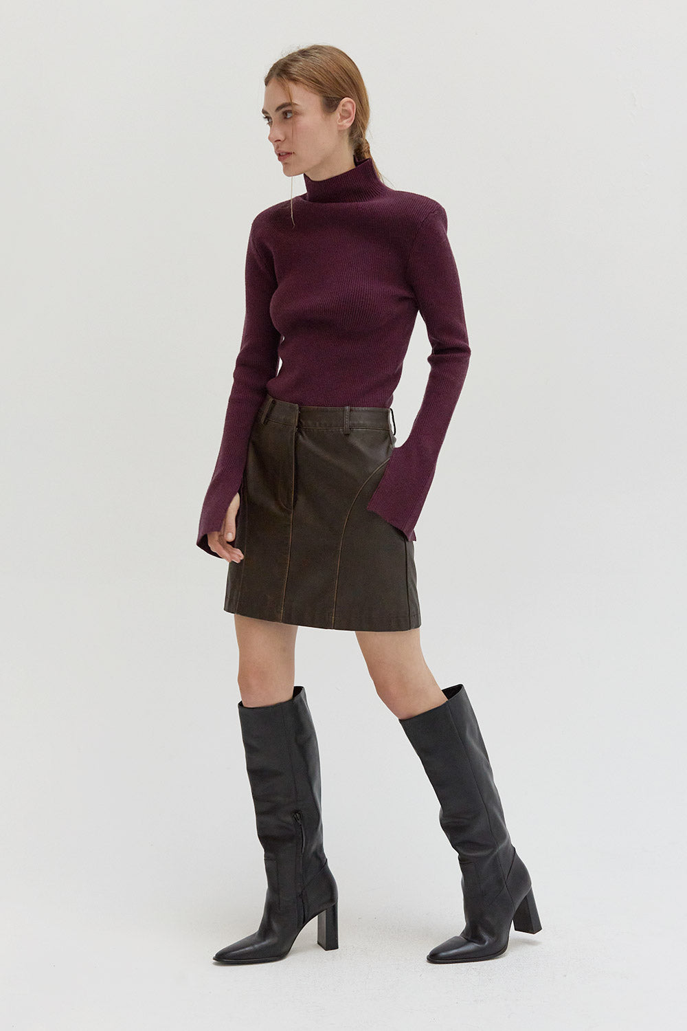 Distressed Vegan Leather Mini Skirt