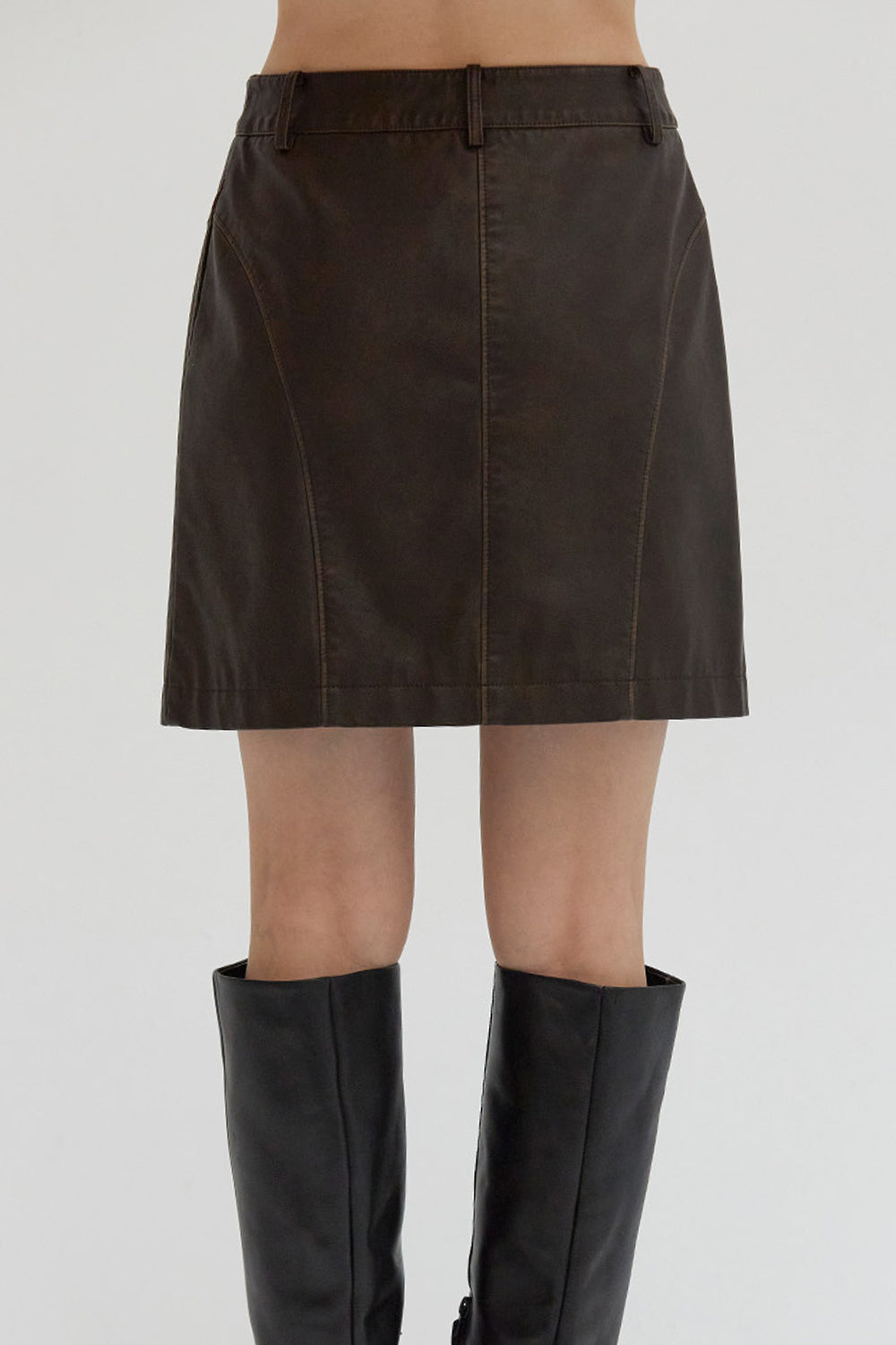 Distressed Vegan Leather Mini Skirt