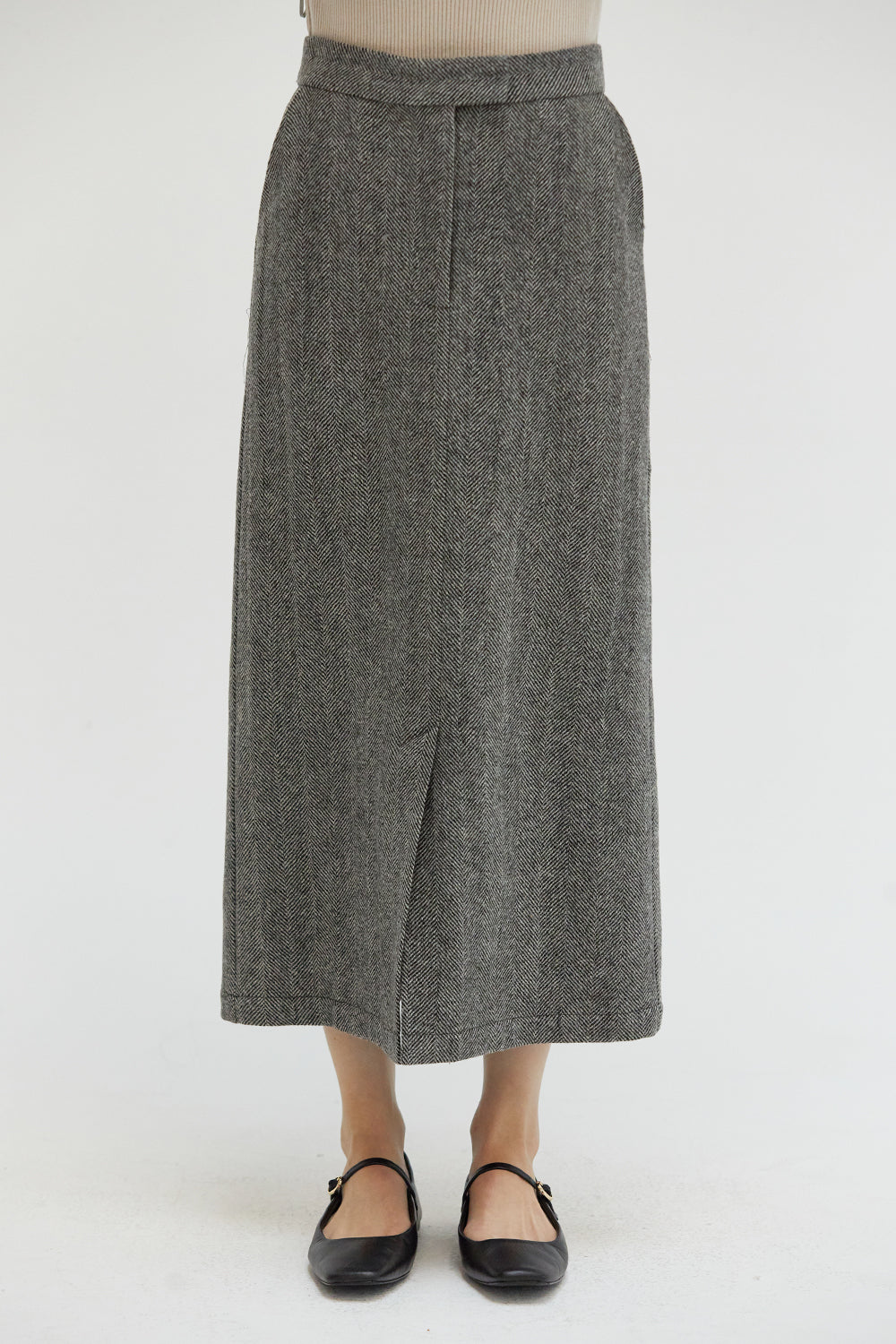 Brianna Brushed Herringbone Midi Skirt
