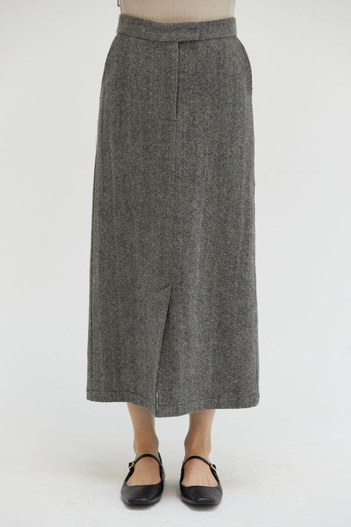 Brianna Brushed Herringbone Midi Skirt