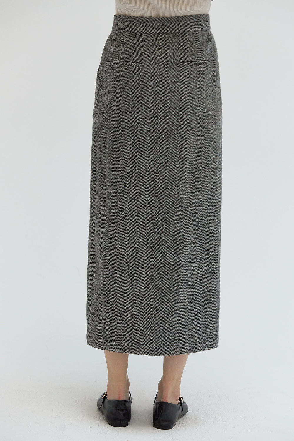 Brianna Brushed Herringbone Midi Skirt