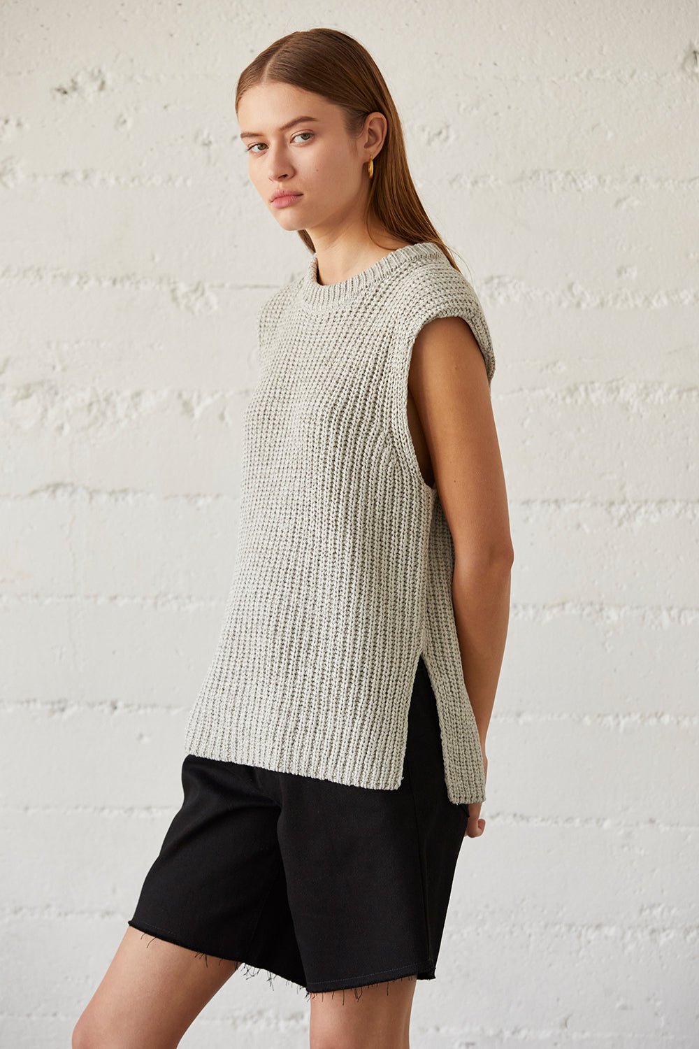 Bora Knit Top - Beige & Cool Grey