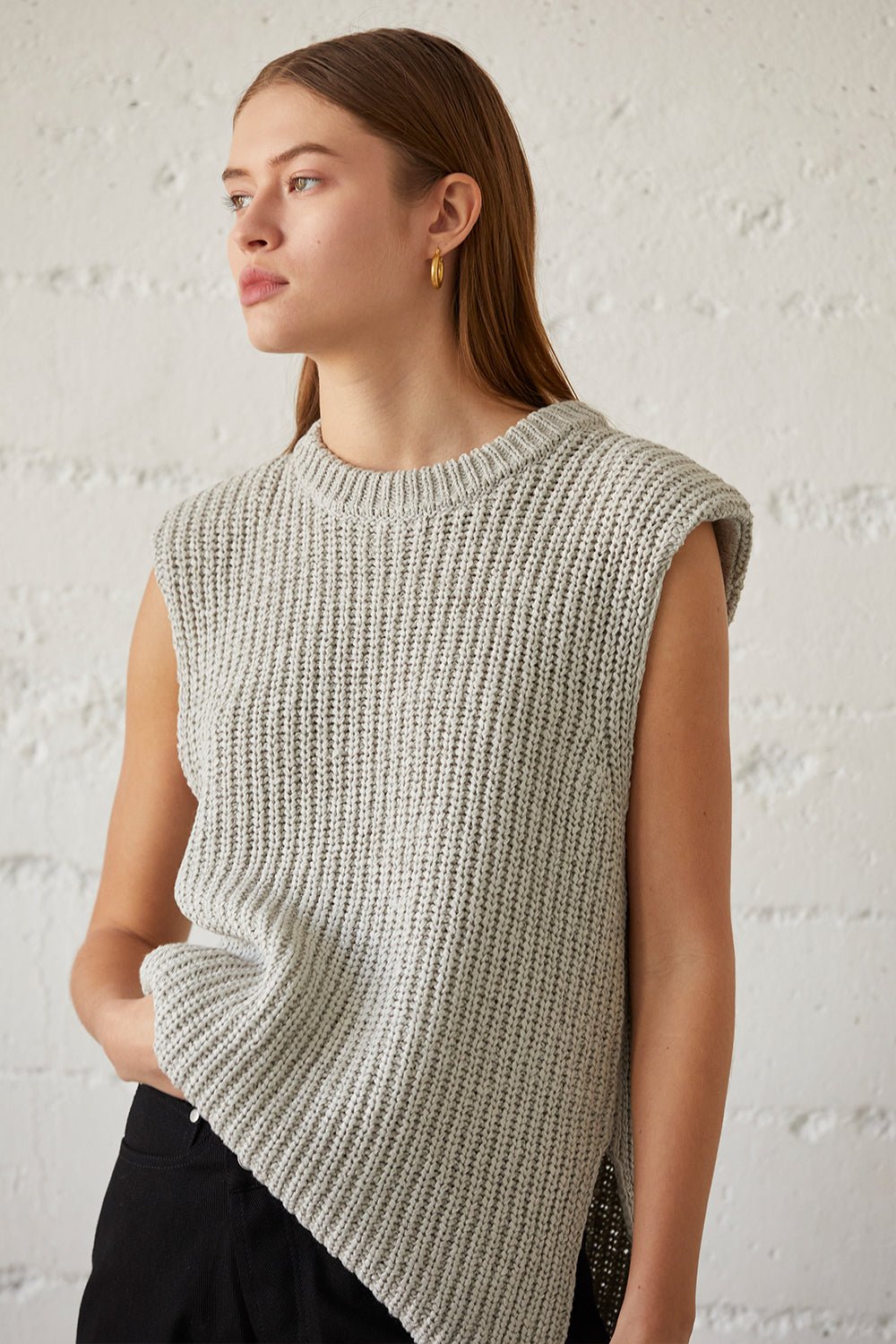 Bora Knit Top - Beige & Cool Grey