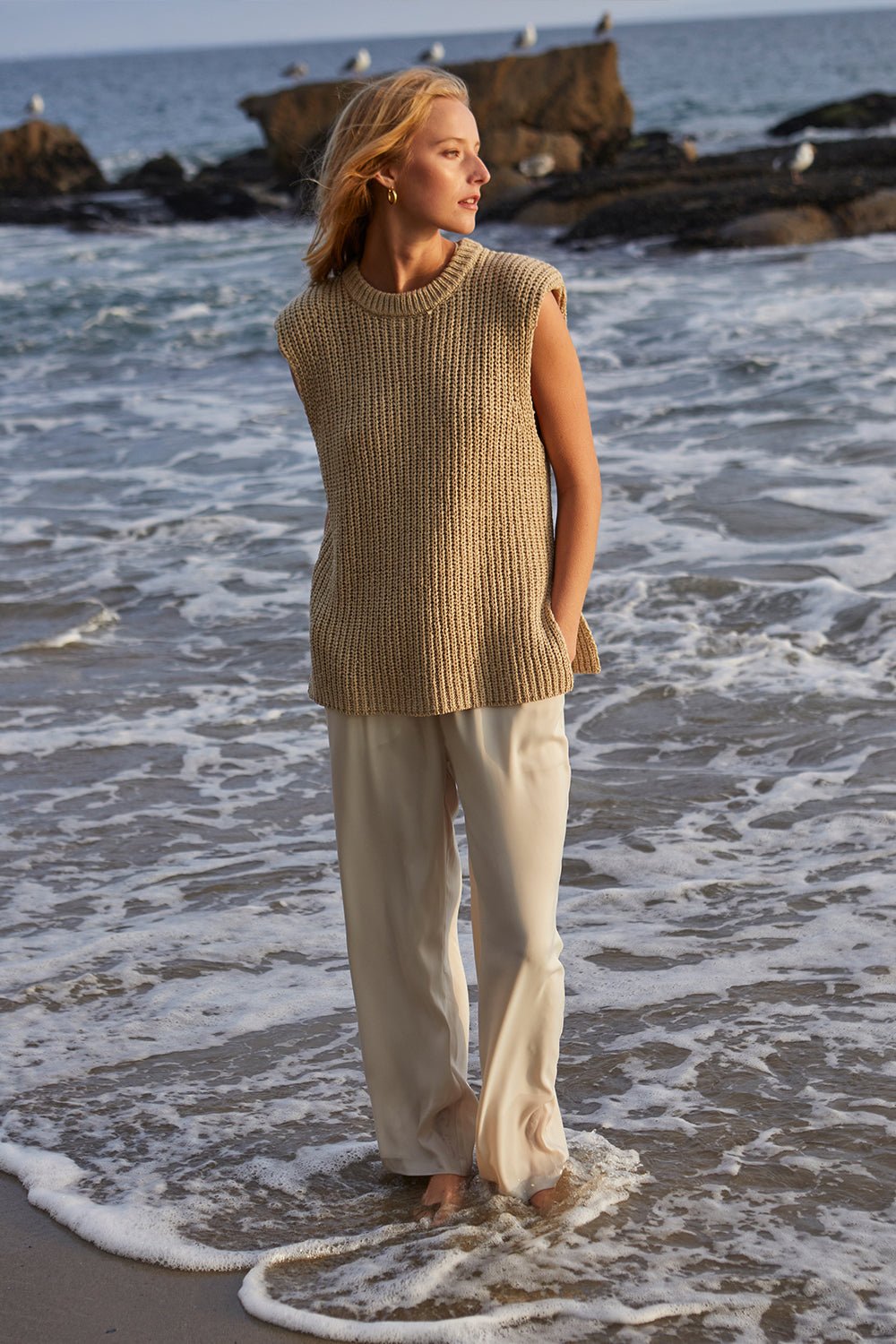 Bora Knit Top - Beige & Cool Grey