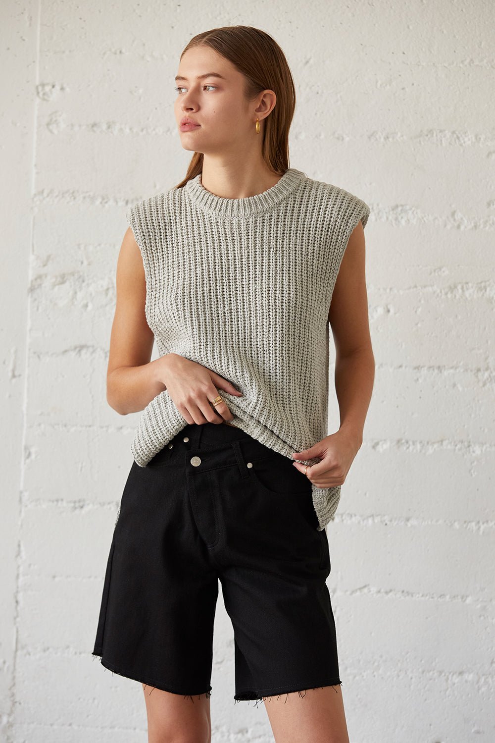 Bora Knit Top - Beige & Cool Grey