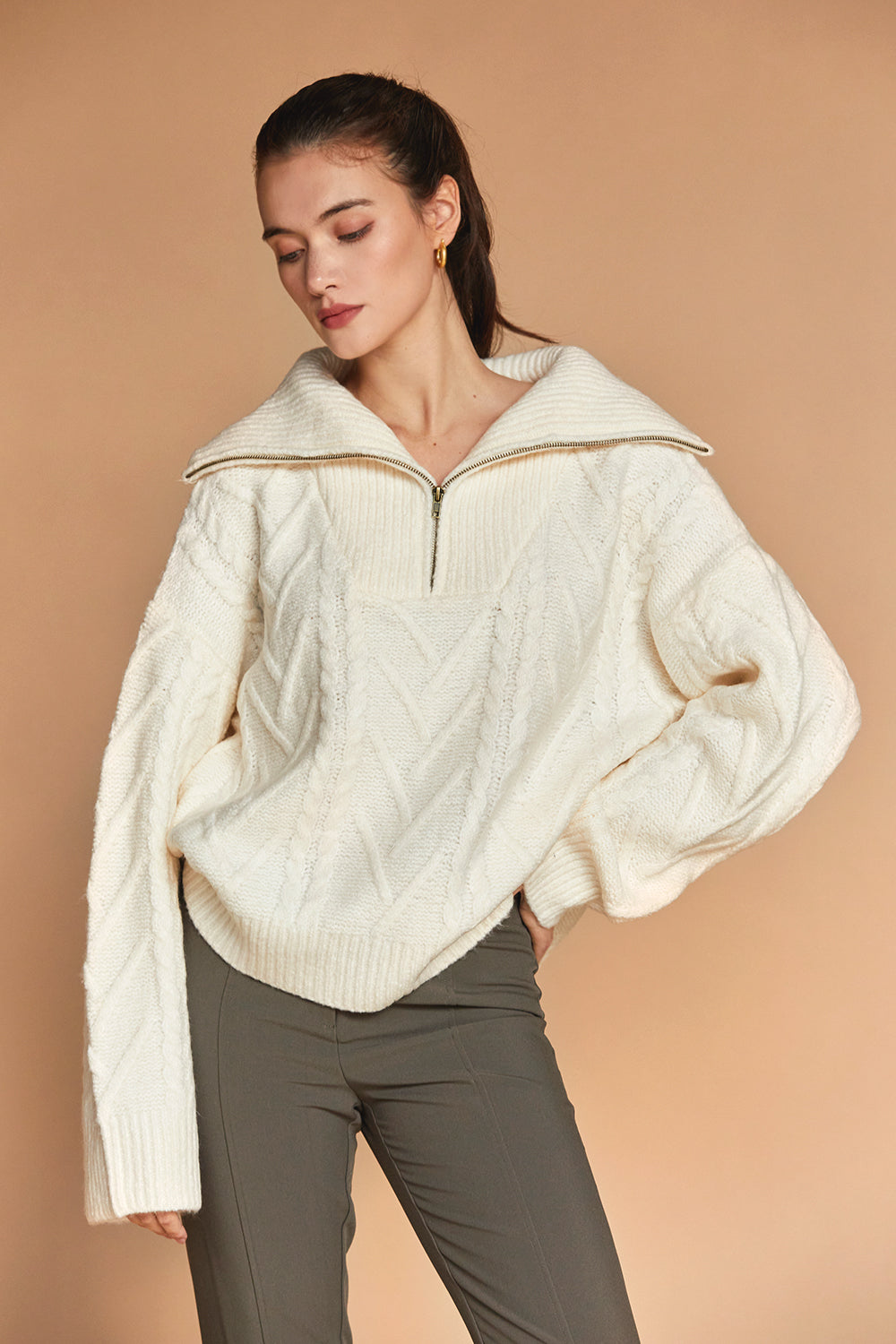 Finley Front Zip Chunky Cable Knit Sweater