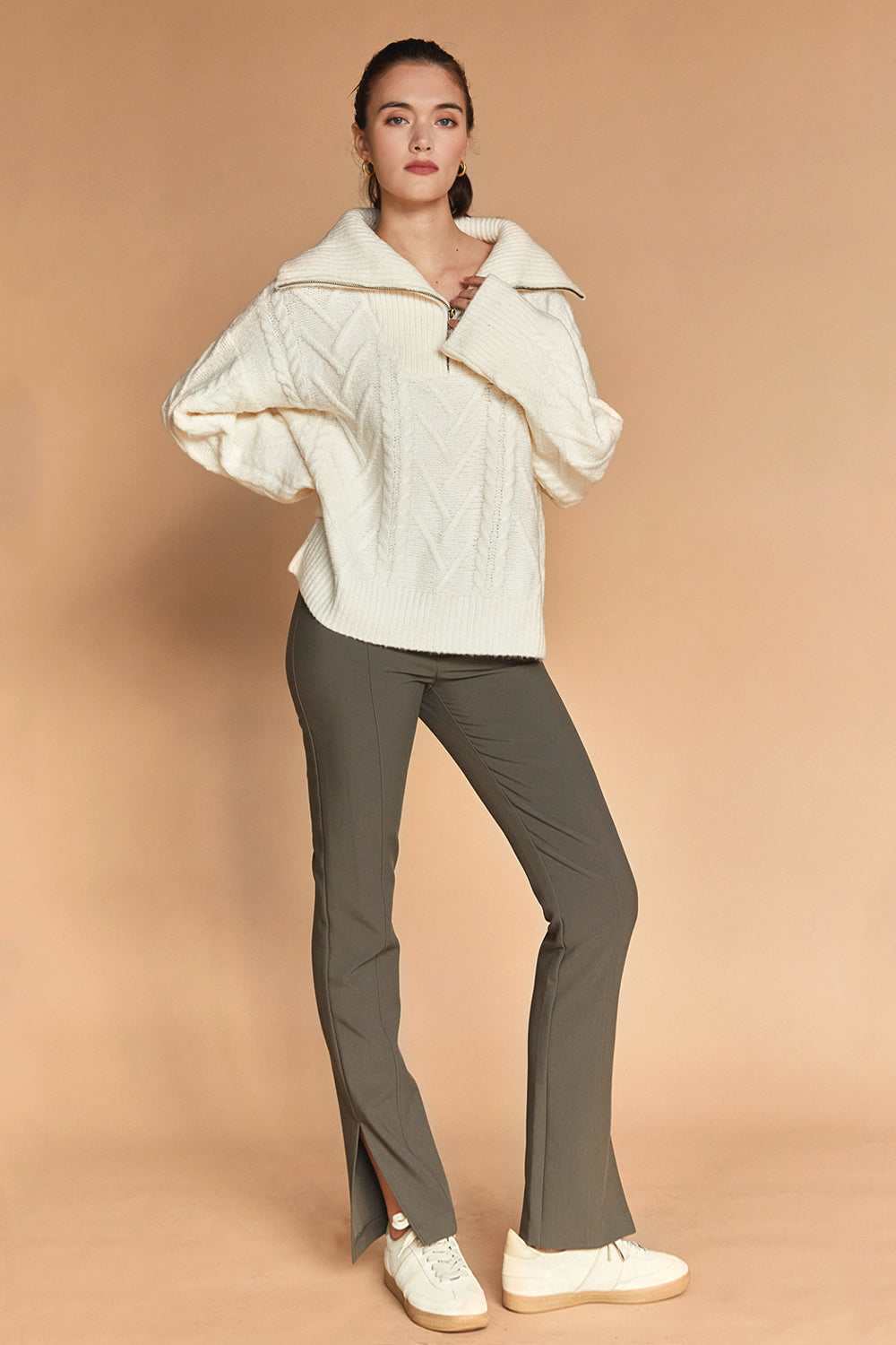 Finley Front Zip Chunky Cable Knit Sweater