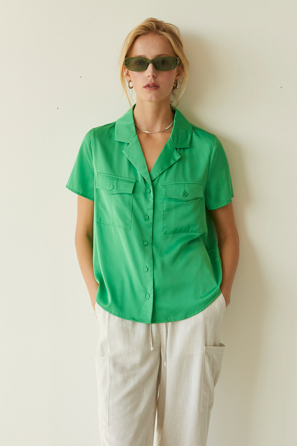 Lesli Satin Short Sleeve Shirt