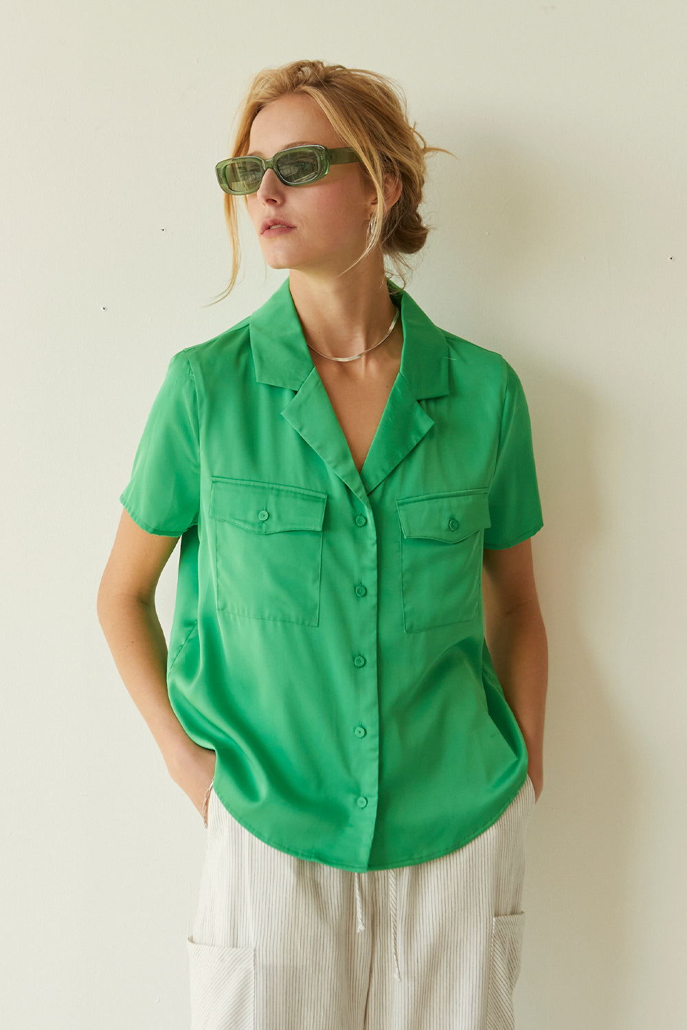 Lesli Satin Short Sleeve Shirt