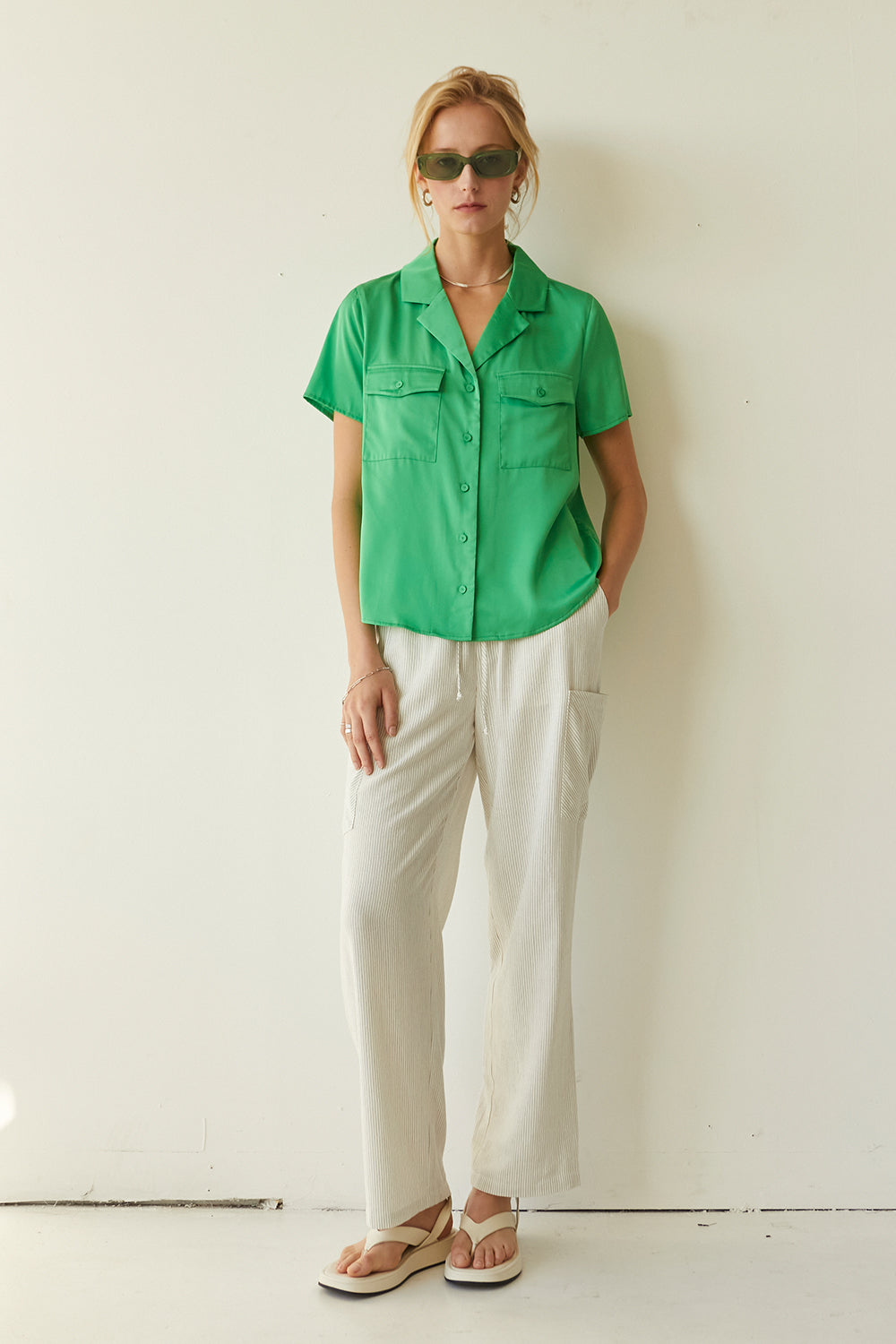 Lesli Satin Short Sleeve Shirt