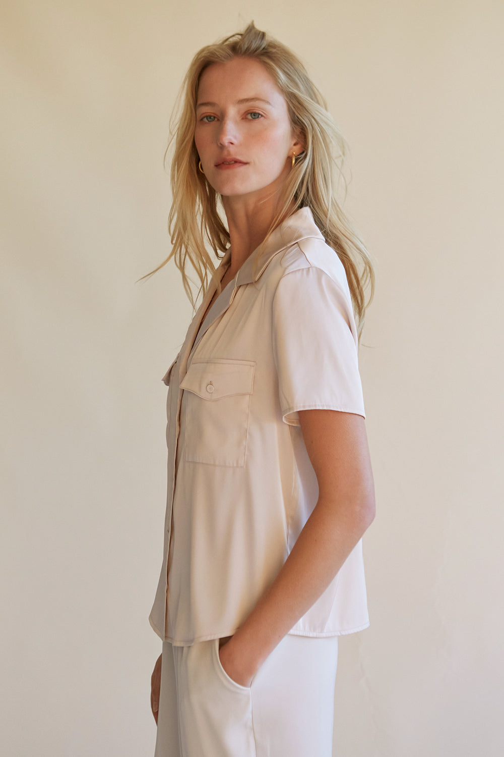 Lesli Satin Short Sleeve Shirt