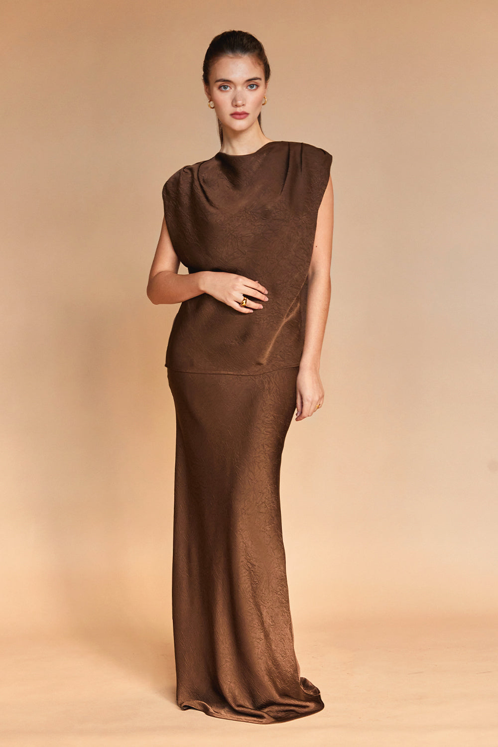 Claire Cowl Neck Crushed Satin Top