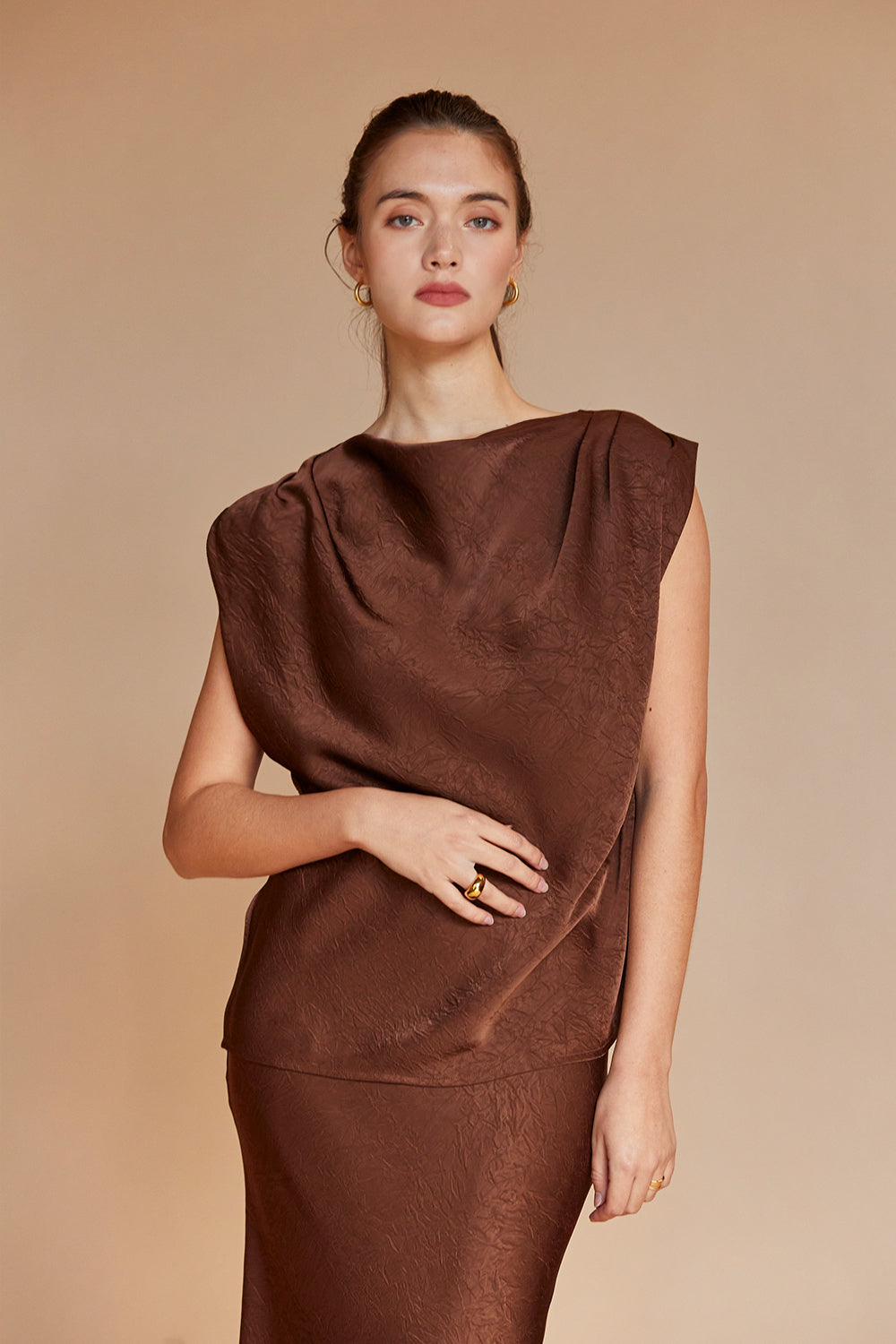 Claire Cowl Neck Crushed Satin Top